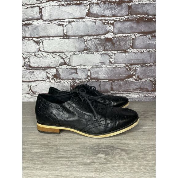 Mona Flying Black Leather Lace Up Brogue Wingtip Derby Shoes Women 39EU/8.5M US - Picture 16 of 16